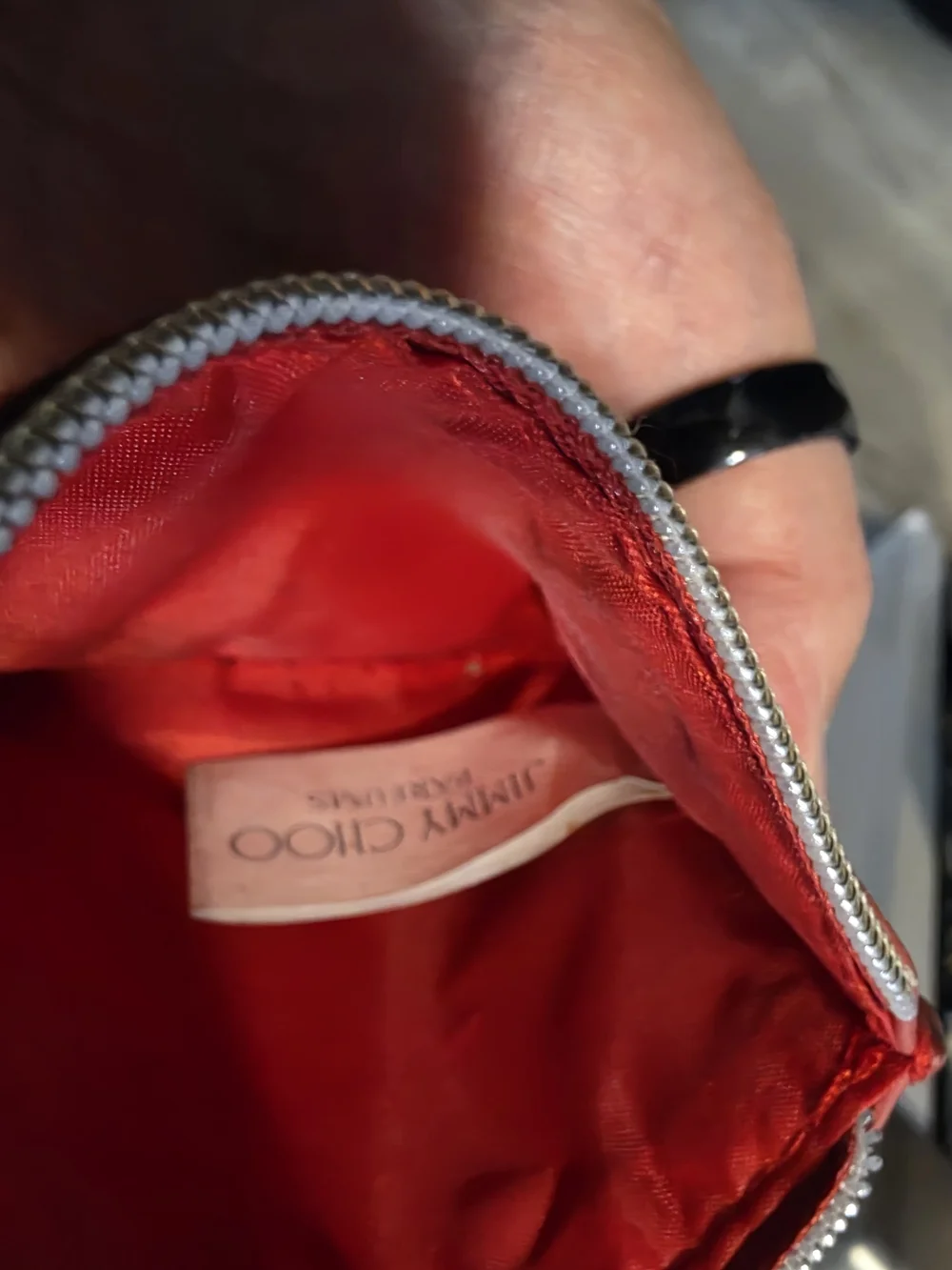 NWT Jimmy Choo Parfums Red Glitter Mini Zip Coin Purse Pouch Wallet